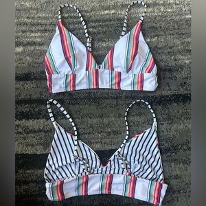 Colorful Striped Triangle Bikini Top With Black And White Striped Lining